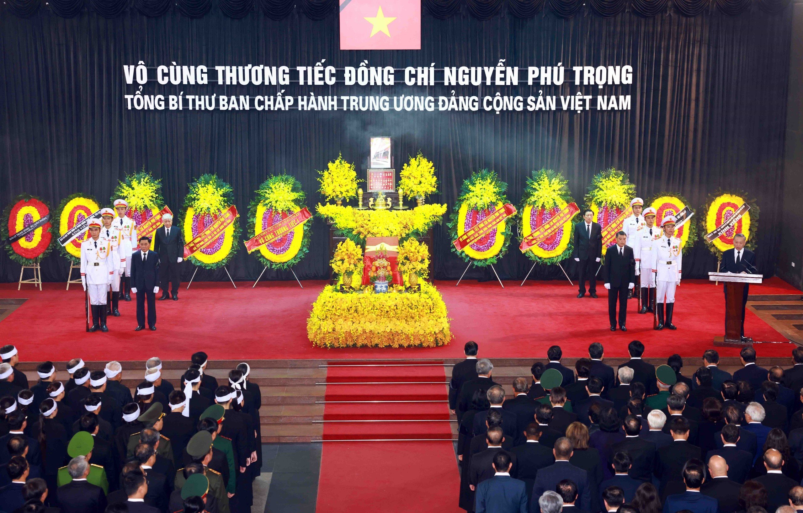 Lễ truy điệu đồng chí Nguyễn Phú Trọng được tổ chức lúc 13 giờ 00 phút ngày 26 tháng 7 năm 2024 tại Nhà tang lễ Quốc gia số 5 Trần Thánh Tông, TP. Hà Nội - Ảnh: VGP