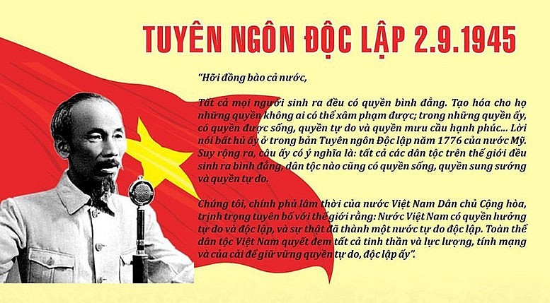 Nền độc lập, tự do Việt Nam được đặt nền móng từ Tuyên ngôn Độc lập do Chủ tịch Hồ Chí Minh tuyên bố trước quốc dân