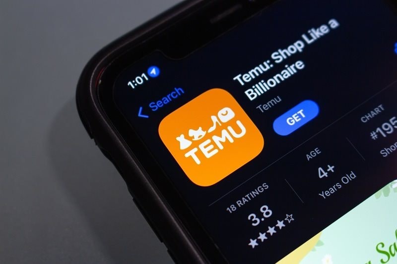 App Temu trên điện thoại.