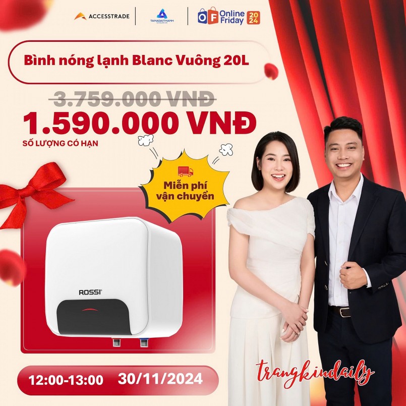 Bình nước nóng gián tiếp Rossi Blanc Vuông 15 Lít có giá ưu đãi độc quyền trên livestream của KOC Trang Kiu