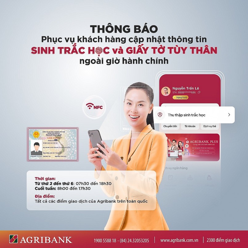 Agribank giao dịch ngoài giờ phục vụ cập nhật thông tin sinh trắc học