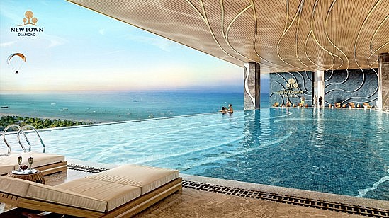 Thư giãn nơi bể bơi vô cực với tầm view xa tận chân trời tại tổ hợp căn hộ cao cấp Newtown Diamond