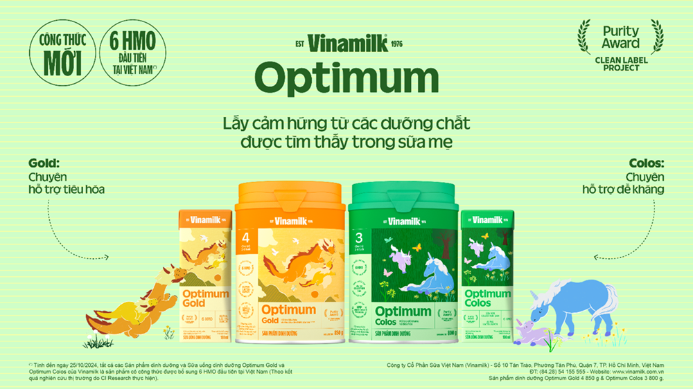 Vinamilk chính thức tái tung thương hiệu sữa Optimum với công thức chứa 6 HMO (Human Milk Oligosaccharides) đầu tiên tại Việt Nam.