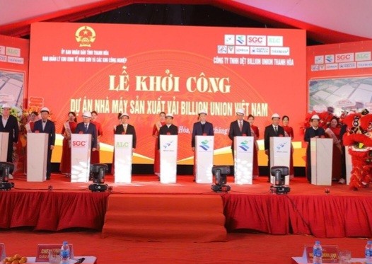 nghi thức khởi công Nhà máy sản xuất vải Billion Union Việt Nam.