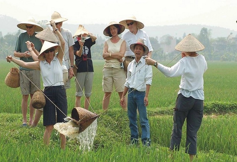 Nhiều vùng quê ở Ninh Bình như Gia Viễn, Nho Quan, Hoa Lư... không còn xa lạ với hình ảnh khách Tây lội ruộng tham gia sản xuất như nông dân Việt. 