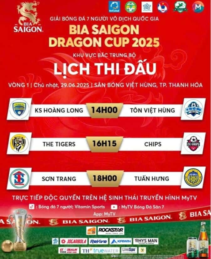 Giải bóng đá 7 người Bia Saigon Dragon Cup 2025 lần đầu tiên khởi tranh tại Thanh Hóa