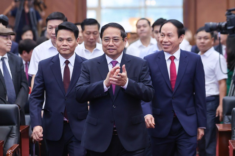 Đồng chí Phạm Minh Chính, Ủy viên Bộ Chính trị, Thủ tướng Chính phủ dự lễ công bố các nghị quyết, quyết định của Trung ương và địa phương tại thành phố Hải Phòng - Ảnh: VGP