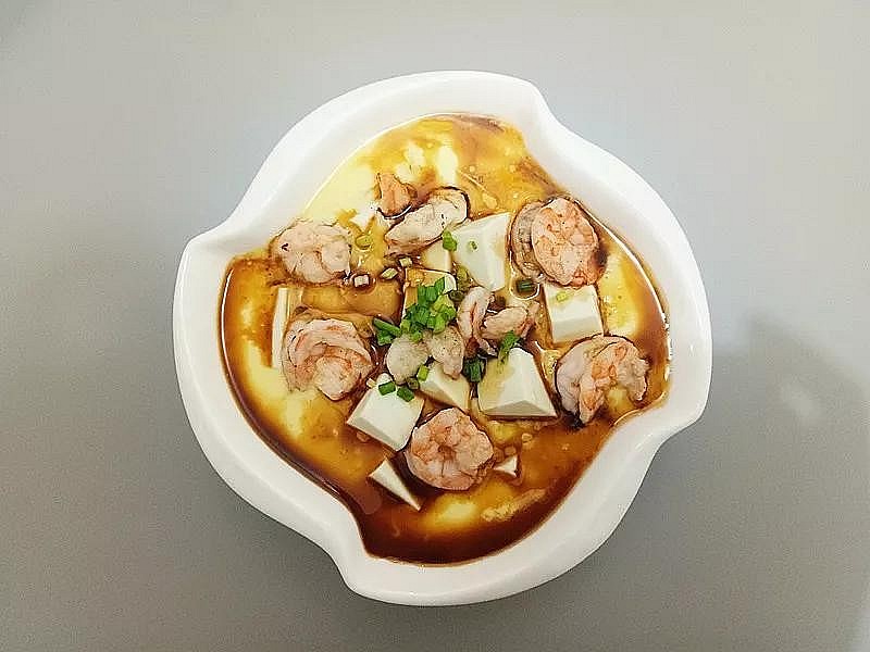 Đậu phụ hấp trứng và tôm - Món ăn dành cho người tiểu đường.