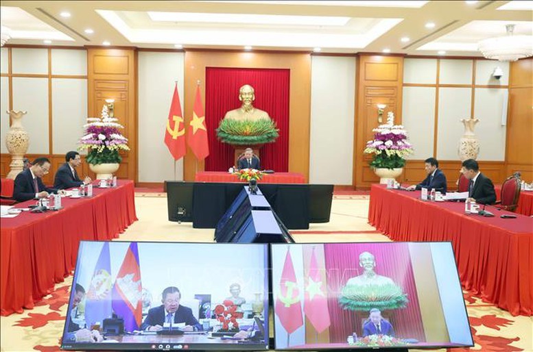 Tại cuộc điện đàm, Tổng Bí thư Tô Lâm và Chủ tịch Đảng Nhân dân Campuchia Hun Sen đã thông báo cho nhau về tình hình mỗi Đảng, mỗi nước; trao đổi về tình hình khu vực và quốc tế, quan hệ giữa hai Đảng, hai nước và một số nội dung hai bên cùng quan tâm... - Ảnh: TTXVN