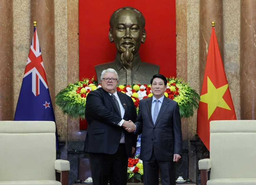 Chủ tịch nước Lương Cường và Chủ tịch Quốc hội New Zealand Gerry Brownlee. Ảnh https://www.qdnd.vn/