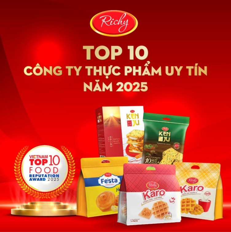 Richy tăng hạng mạnh mẽ trong Top 10 Công ty thực phẩm uy tín 2025