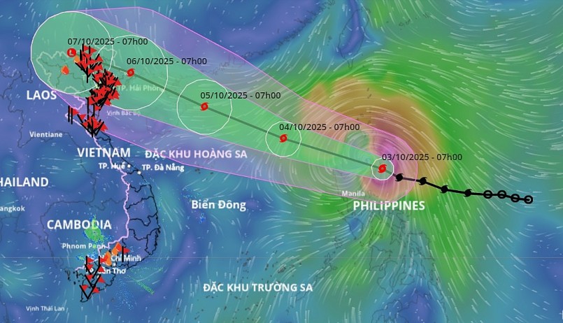 Hướng di chuyển của bão Matmo (Ảnh: Hệ thống giám sát thiên tai Việt Nam).