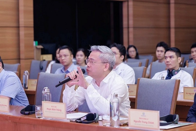 GS.TS.BS Phạm Minh Thông, Chủ tịch Hội Điện quang và Y học hạt nhân Việt Nam phát biểu tại hội nghị. Ảnh: BTC.