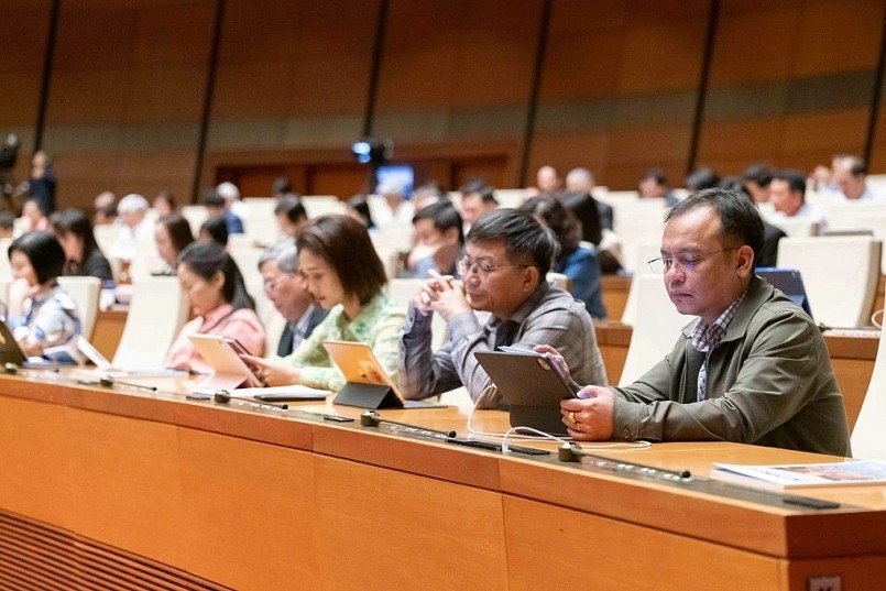 Các đại biểu xem xét thông qua Nghị quyết về phát triển kinh tế xã hội 2026, sáng 13/11. Ảnh: Media Quốc hội