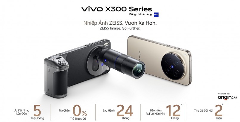 Vivo X300: Sở hữu camera chính ZEISS 200MP với chống rung đạt chuẩn CIPA 4.5. Camera tele sử dụng cảm biến LYT-602 hỗ trợ công nghệ VCS.