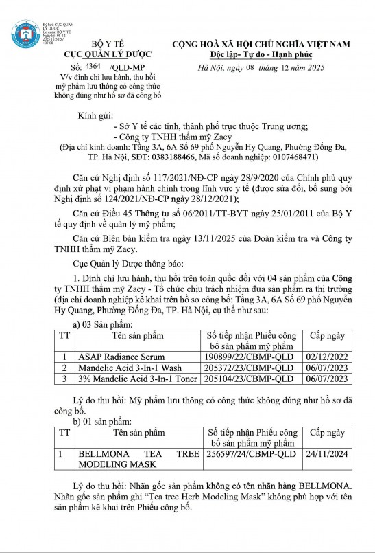 Công văn số 4364/QLD-MP do Cục Quản lý Dược ban hành. (Ảnh chụp màn hình)