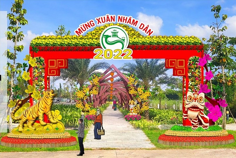 Mô hình cổng chính “Vườn hoa xuân Nhâm Dần – Cần Thơ 2022”.