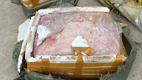 Lạng Sơn: Bắt giữ xe ô tô tải vận chuyển trên 2 tấn nầm lợn bốc mùi