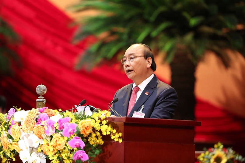 Thủ tướng Nguyễn Xuân Phúc phát biểu khai mạc Đại hội toàn quốc Đảng Cộng sản Việt Nam. Ảnh VGP