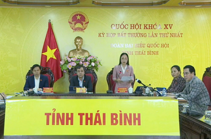 Đại biểu Trần Khánh Thu - Đoàn ĐBQH tỉnh Thái Bình phát biểu trực tuyến