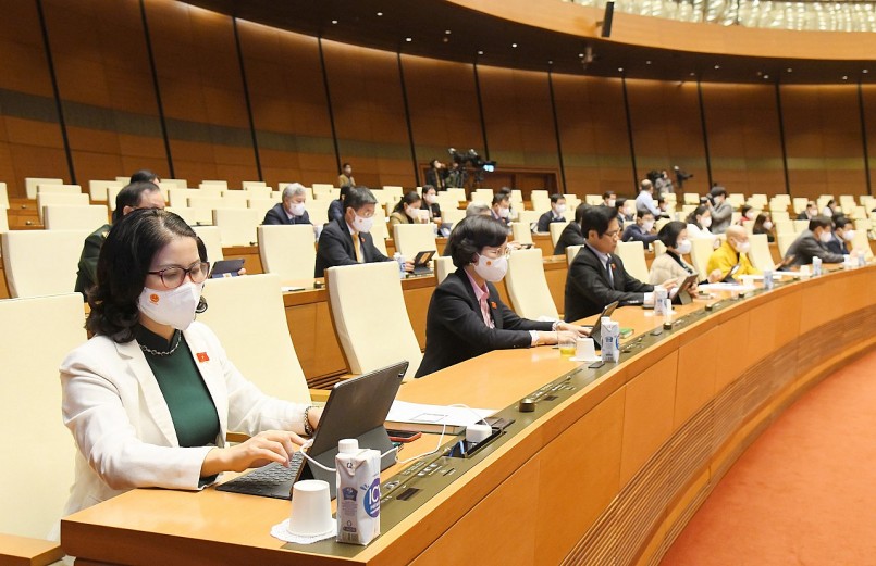 Các đại biểu tham dự phiên họp tại điểm cầu Nhà Quốc hội