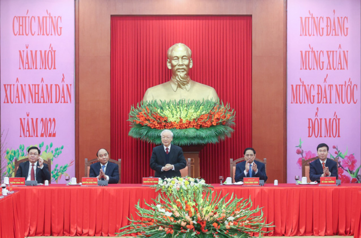 Tổng Bí thư Nguyễn Phú Trọng chủ trì cuộc gặp mặt các đồng chí lãnh đạo, nguyên lãnh đạo Đảng, Nhà nước. Ảnh: VGP/Nhật Bắc