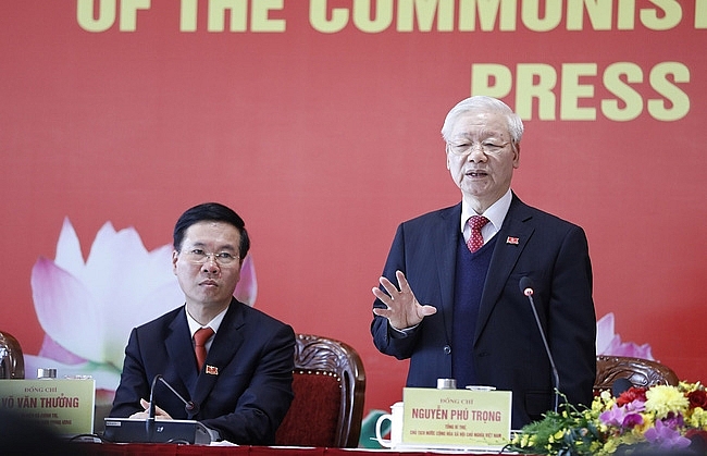 Tổng Bí thư, Chủ tịch nước Nguyễn Phú Trọng phát biểu tại buổi họp báo. (Ảnh: TTXVN)