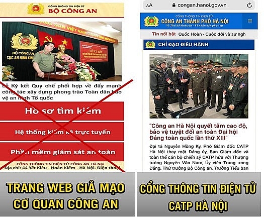 Trang web giả mạo https://congan.hanoi.gov.vn