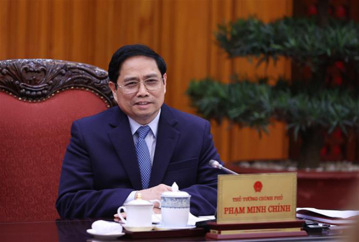Thủ tướng Phạm Minh Chính phát biểu tại buổi tiếp Bộ trưởng, Chủ tịch Hội nghị Liên Hợp Quốc về Biến đổi khí hậu lần thứ 26. 