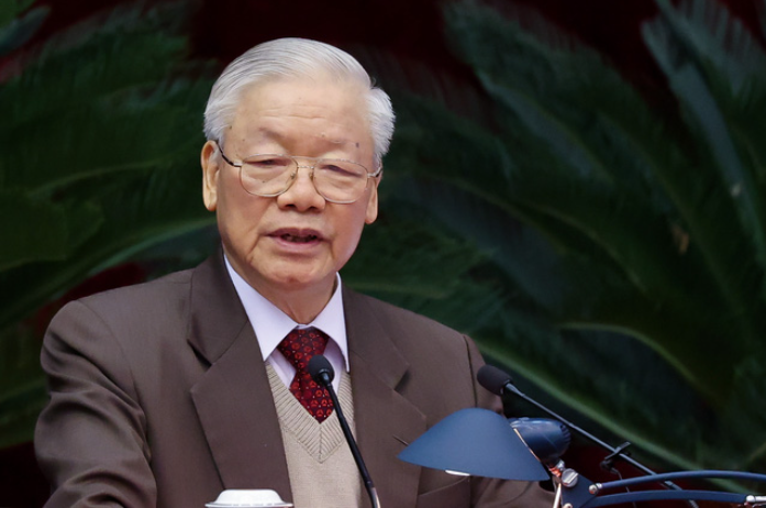Tổng Bí thư Nguyễn Phú Trọng phát biểu tại cuộc gặp mặt. Ảnh: VGP/Nhật Bắc