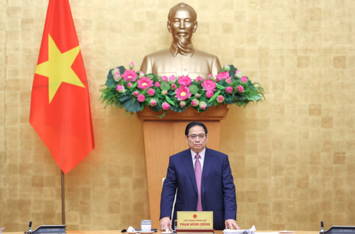 Thủ tướng Phạm Minh Chính chủ trì phiên họp Chính phủ chuyên đề pháp luật, xem xét cho ý kiến về 5 dự án luật và 1 dự thảo nghị quyết của Quốc hội. Ảnh: VGP