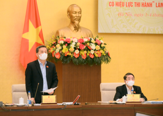 Chủ nhiệm Ủy ban Khoa học, Công nghệ và Môi trường của Quốc hội Lê Quang Huy phát biểu tại buổi làm việc
