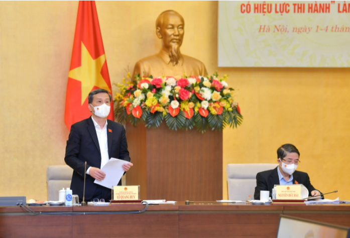 Chủ nhiệm Ủy ban Khoa học, Công nghệ và Môi trường Lê Quang Huy phát biểu tại cuộc làm việc
