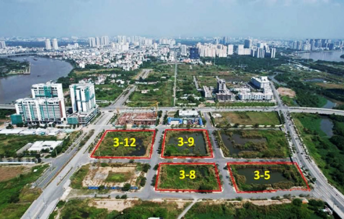 Vị trí 4 lô đất được đưa ra đấu giá ở Khu đô thị mới Thủ Thiêm.