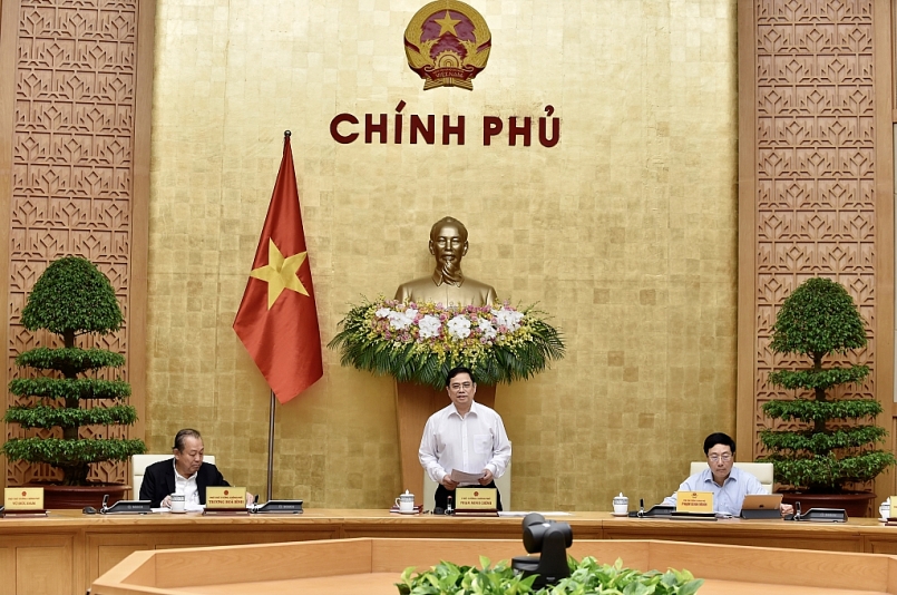 Thủ tướng Phạm Minh Chính chủ trì phiên họp Chính phủ ngày 15/4. Ảnh: VGP