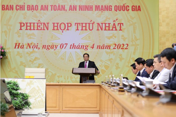 Thủ tướng Phạm Minh Chính chủ trì phiên họp thứ nhất Ban Chỉ đạo An toàn, an ninh mạng quốc gia. Ảnh: VGP
