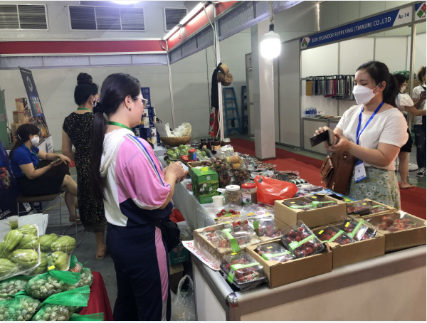 Gian hàng giới thiệu những sản phẩm tiêu biểu của tỉnh Sơn La bao gồm các loại trái cây, củ quả, và đồ khô