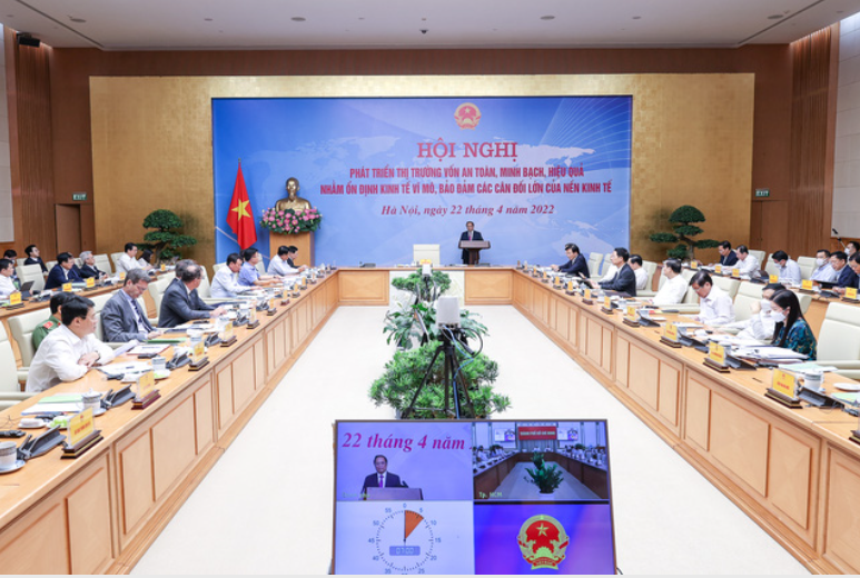 Thủ tướng Chính phủ Phạm Minh Chính chủ trì Hội nghị phát triển thị trường vốn. Ảnh: VGP