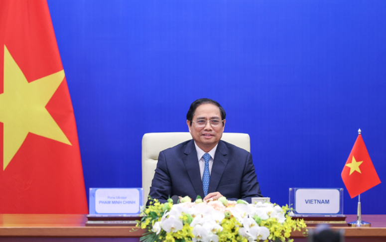 Thủ tướng Chính phủ Phạm Minh Chính tham dự và phát biểu trực tuyến tại Hội nghị Thượng đỉnh lần thứ 4 khu vực châu Á-Thái Bình Dương về Nước. Ảnh: VGP