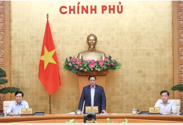 Thủ tướng Phạm Minh Chính phát biểu khai mạc phiên họp Chính phủ thường kỳ tháng 4/2022. Ảnh: VGP