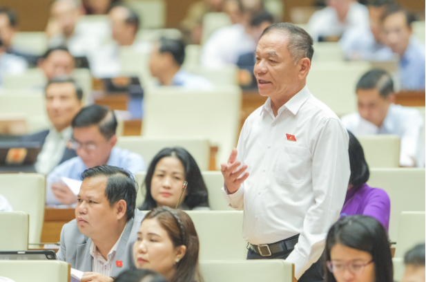 Đại biểu Trần Thanh Vân - Đoàn Đại biểu Quốc hội tỉnh Cà Mau đóng góp ý kiến tại Phiên thảo luận.