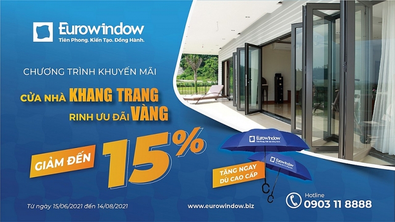 Eurowindow giảm đến 15% giá trị hợp đồng cho khách hàng từ Phú Yên trở vào khu vực phía Nam từ ngày 15/06/2021 đến hết ngày 14/08/2021. Liên hệ hotline 0903 11 8888 để biết thêm thông tin chi tiết.