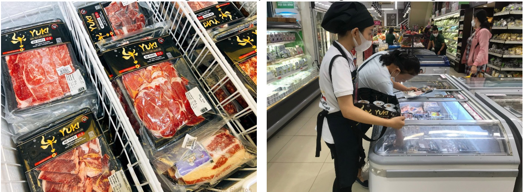 Sản phẩm bò tuyết Yuki nhập khẩu từ Nhật hiện đang được bày bán tại các siêu thị lớn. Ảnh: Vilico