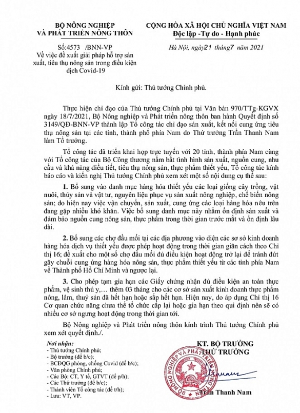 Công văn số 4573/BNN-VP của Bộ NN&PTNT gửi Thủ tướng Chính phủ