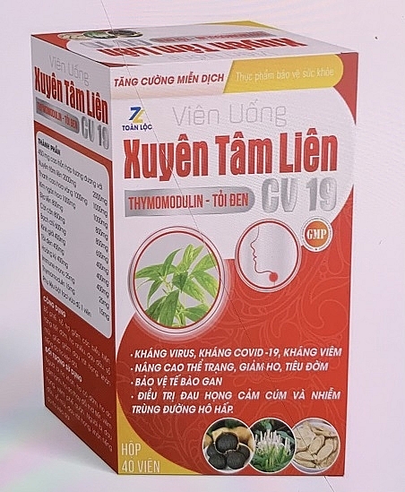 02 sản phẩm thực phẩm bảo vệ sức khỏe viên uống Xuyên Tâm Liên CV19 có logo TOÀN LỘC (vỏ hộp màu đỏ) 