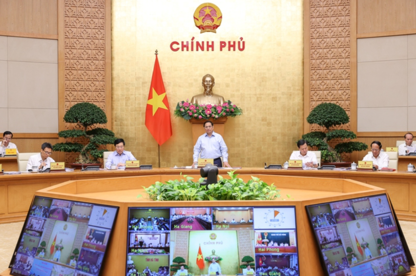 Thủ tướng Phạm Minh Chính chủ trì Hội nghị trực tuyến Chính phủ với địa phương và Phiên họp Chính phủ thường kỳ tháng 6 năm 2022 - Ảnh: VPG