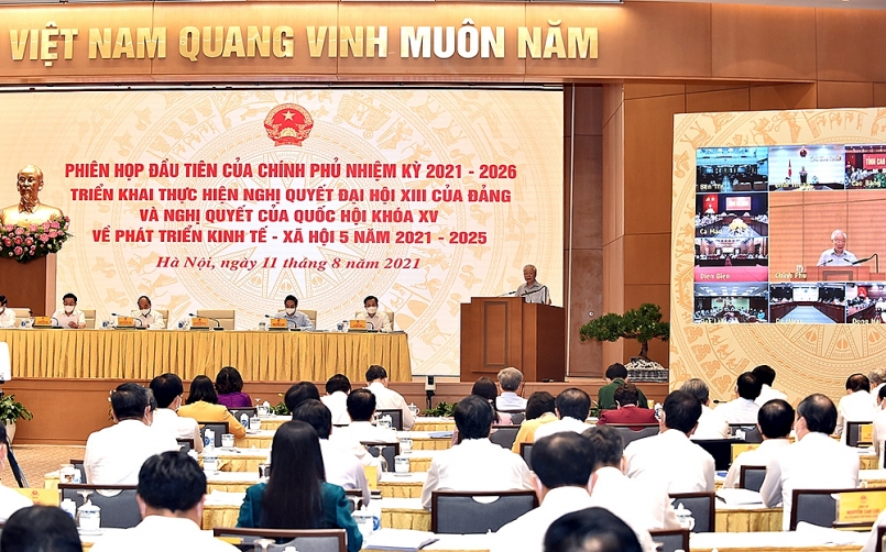Tổng Bí thu Nguyễn Phú Trọng phát biểu chỉ đạo tại Phiên họp đầu tiên của Chính phủ nhiệm kỳ 2021-2026 tổ chức ngày 11/8. Ảnh: VGP/Nhật Bắc