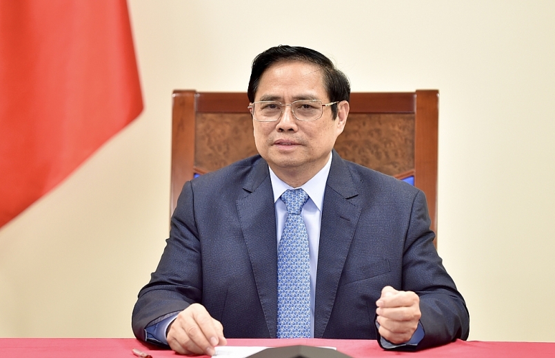 Thủ tướng Chính phủ bày tỏ cảm ơn Công ty Pfizer đã có những đóng góp thiết thực vào quá trình phát triển ngành y tế tại Việt Nam cũng như đã hợp tác tích cực để chuyển giao vaccine cho Việt Nam. Ảnh: VGP