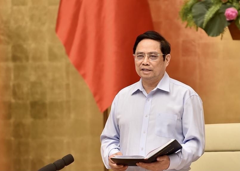 Thủ tướng Phạm Minh Chính: Phải ngăn chặn, đẩy lùi dịch bệnh sớm nhất, nhanh nhất, địa phương nào không đạt mục tiêu phải kiểm điểm. Ảnh VGP/Nhật Bắc
