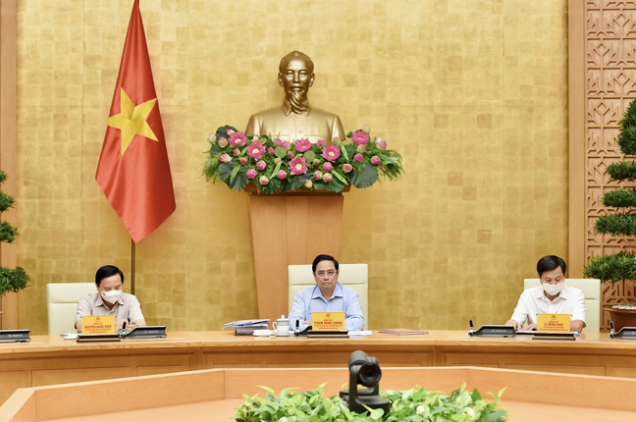 Thủ tướng Phạm Minh Chính, Trưởng Ban Chỉ đạo quốc gia phòng chống dịch COVID-19 chủ trì cuộc họp trực tuyến toàn quốc của Ban Chỉ đạo với các địa phương. (Ảnh: VGP)